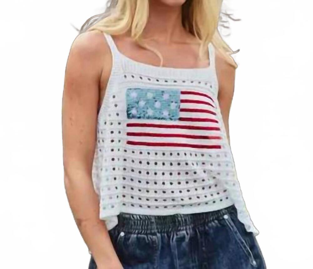 NEW URBAN DAIZY american flag open knit tank top in white